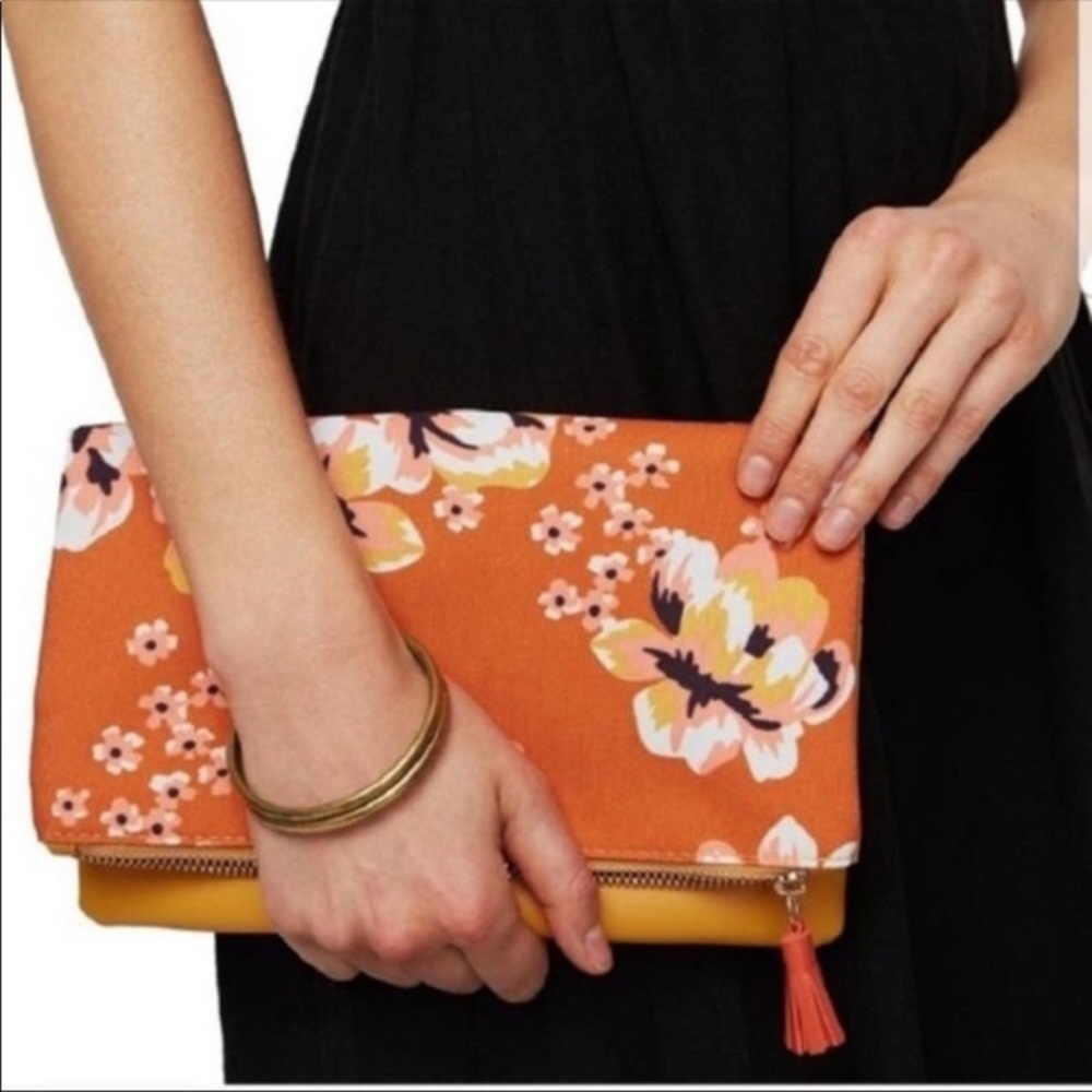 NEW Rachel Pally Reversible Vegan Leather Clutch Orange Handbag Bag NWT